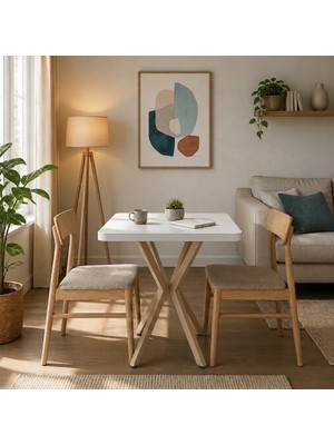 HOLLKA Mutfak Masası,cafe Masası ,balkon Masası, Bahçe Restoran Masası Yemek Masası 70X70 Cappuccino Renk Metal Ayak Kalınlaştırmalı