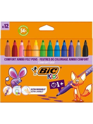 Bic  12 Renkli Comfort Jumbo Keçeli Kalem Seti 517250 Boyama ve Etkinlik İçin Ergonomik