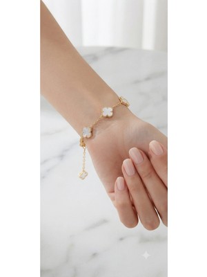 Zerafet Store Çelik Yonca Bileklik - Beyaz / Gold