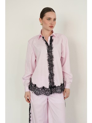 Very Moda Dantel Detaylı Çizgili Gömlek - | F2082