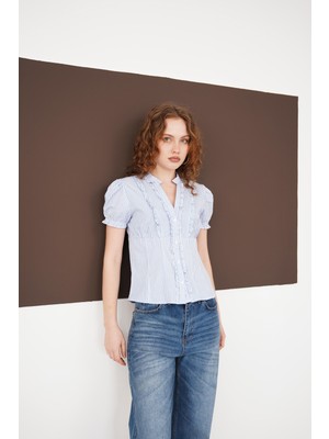Very Moda D 3021 Çizgili Fırfırlı Gömlek | D3021