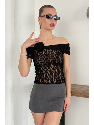Very Moda Gül Detaylı Dantel Abiye Bluz| D2749