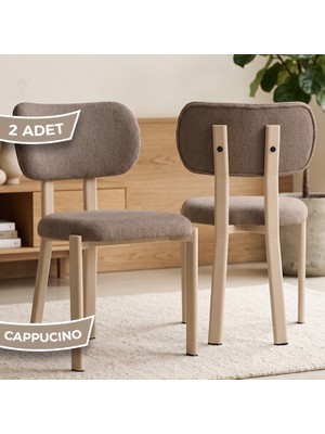 Canisa Arlesa Serisi 2 Adet Bukle Kumaş Cappucino Metal Iskeletli Mutfak Sandalyesi