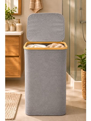 Porsima PBT-715 Kapaklı Katlanabilir Kirli Bamba Çamaşır Sepeti Kirli Sepeti 57X40X30CM 75LT