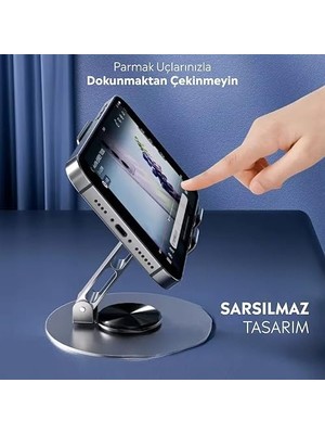 TeknoKapsül Taşınabilir Katlanabilir 360 Dönebilen Karbon Çelik Tasarımlı Telefon ve Tablet Standı