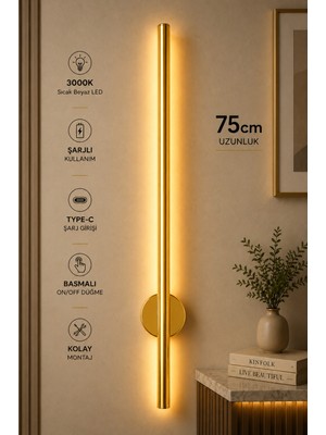 Empressco Patoğlu Aydınlatma 75 cm Gold Şarjlı LED Duvar Apliği Type-C 3000K