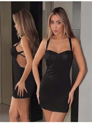 Alvenessa Şık Tasarım Sırt Dekolteli Siyah Mini Club Elbisesi