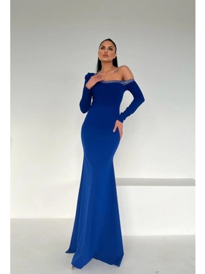 Alvenessa Kadın Vintage Uzun Kol Krep Kumaş Abiye Elbise
