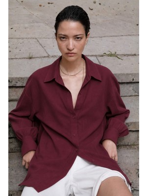 Bordo Uzun Kollu Oversize Gömlek MG2003