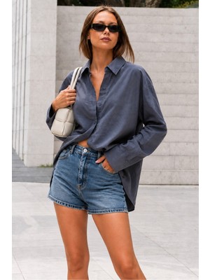 Madmext Füme Uzun Kollu Oversize Gömlek MG2003