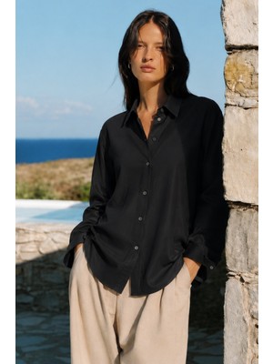 Madmext Siyah Uzun Kollu Oversize Gömlek MG2003