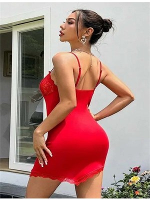Alvenessa Şık Tasarım Göğüs Dekolteli Dantel Işlemeli Kırmızı Mini Club Elbisesi