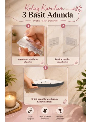 Porsima 0447 Istiridye Banyo Mutfak Köşe Rafı - Paslanmaz Yapışkanlı Duş Rafı Banyo Düzenleyici Organizer Antirasit
