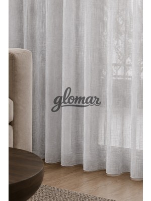 Glomar Keten Görünümlü Gri Tül Perde 1/3 Pileli Salon Oturma Odası Korniş Düğmeli Hazır Tül Perde Yeni