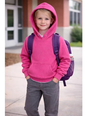 Baharoğlu Unisex Selanik Kumaş Pamuklu Kışlık Okul Kıyafeti Kız-Erkek Kapüşonlu Düz Sweatshirt