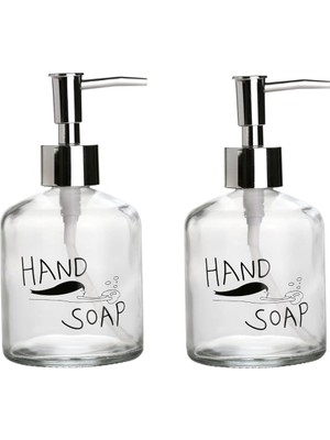Hype Store Banyo Seti Cam Sıvı Sabunluk 2 Adet,el Sabunu Yazılı 300ML 7,6X15,5CM
