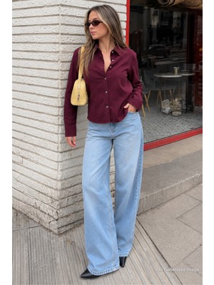 Bordo Kırışık Desen Kadın Gömlek MG2313