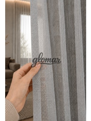 Glomar Petek Desenli Bej Tül Perde 1/3 Pileli Salon Oturma Odası Korniş Düğmeli Hazır Tül Perde Yeni