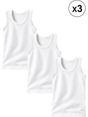 Domikids Erkek Çocuk Çamaşır Pamuklu Ribana Beyaz Atlet 3'lü Paket