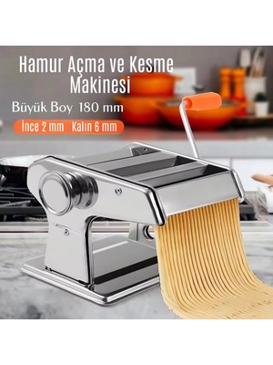 Go İthalat Tuğra Çelik 180MM Büyük Boy Paslanmaz Çelik Kollu Erişte Makarna Hamur Açma Kesme Makinesi Yerli
