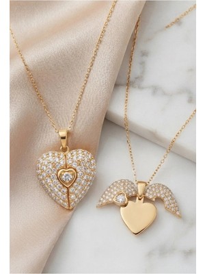 Zerafet Store Vıp Çelik Gold Dönüştürülebilir Kanatlı Kalp Kolye