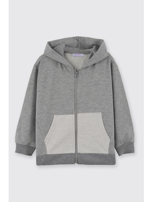 Panço Unisex Çocuk Gri-Melanj Fermuarlı Sweatshirt