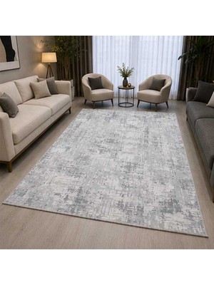 Woomino Modern Soyut Dokulu Akrilik Dokuma Salon Halısı Saçaklı