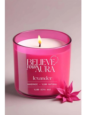 St. Morritz Lavanta Kokulu Mum -  %100 Doğal Soya Mumu Fuşya Bardak Mum - 300 cc