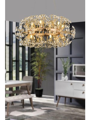 St. Morritz Luxury Collection Modern Kristal Taşlı Sarkıt Avize 60 cm Gold Sarı