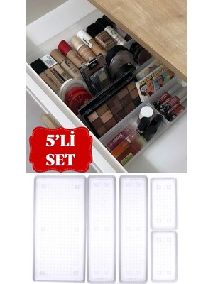 St. Morritz Bade 5'li Çekmece Içi Organizer 1+2+2 - Kozmetik Takı Makyaj Organizeri Çekmece Içi Düzenleyici