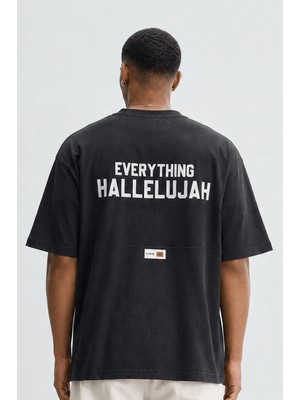 Respire Erkek Hallelujah Baskılı Oversize T-Shirt Siyah