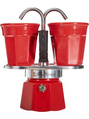 Bialetti - Set Mini Express: Ocak Üstü Espresso Pişirici + 2 Cups - Renk Kırmızı