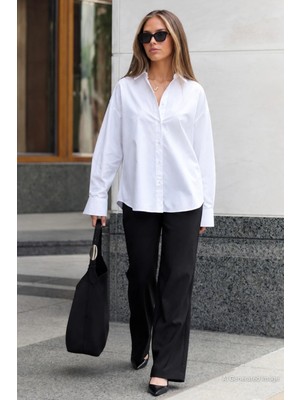 Madmext Beyaz Basic Kadın Gömlek MG2355