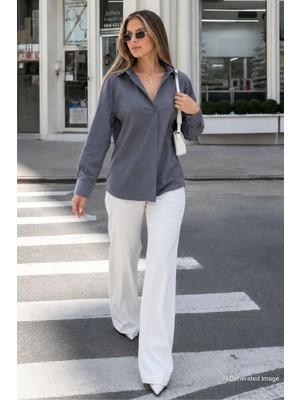Madmext Antrasit Basic Kadın Gömlek MG2355