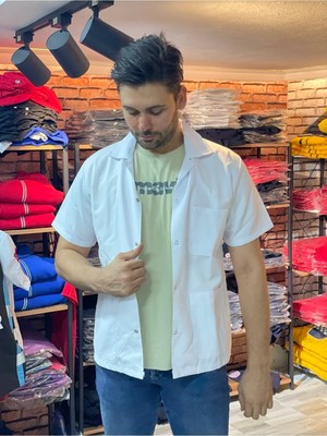 St. Morritz Erkek Kısa Kol Klasik Yaka Önlük Hemşire Eczacı Öğretmen Doktor Önlük