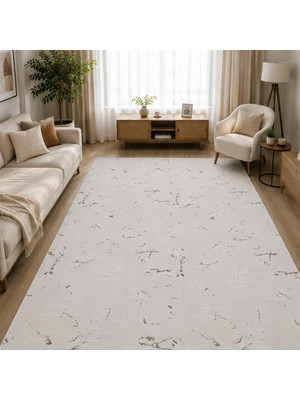 Woomino Modern Mermer Desenli Akrilik Dokuma Salon Halısı Saçaklı