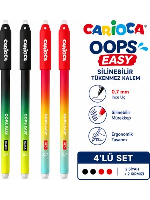 Carioca Carıoca Oops Easy Silinebilir Tükenmez Kalem 4'lü Set  2 Adet Siyah + 2 Adet Kırmızı