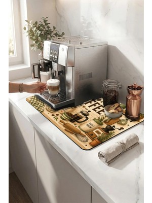 Valerine Life Kahve Espresso Makinesi Matı 35X45CM Çaycı Pad Su Geçirmez Book & Brew