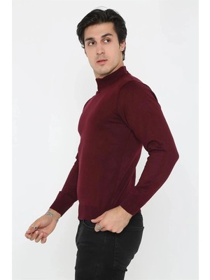 Marsilyan Yarım Balıkçı Yaka Triko Kazak - Bordo