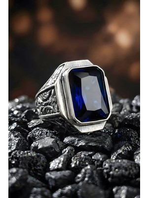 Takıdepo Erzurum Kalem Işçiliği Mizan Model Safir Zirkon Taşlı Erkek Yüzük