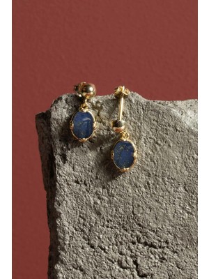 Takıdepo Lapis Lazuli Taşlı Minimal Gümüş Kadın Küpe