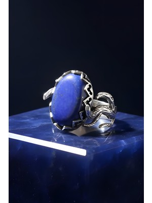Takıdepo Ağaç Model Lapis Lazuli Taşlı El Işi Gümüş Yüzük -