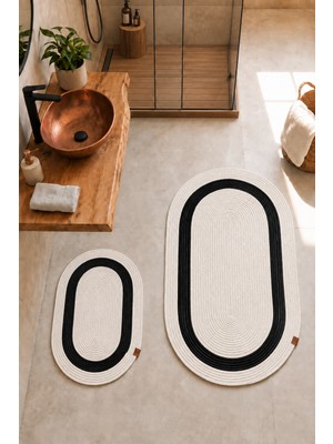 Jüt ve Hasır Paspas, Banyo Paspas Takımı, 2'li Set 60X100CM ve 40X60CM, Su Emici, Oval Halı