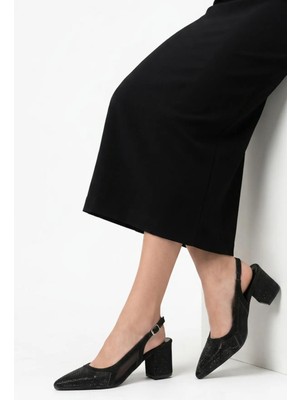 Arissa Kadın Taş Işlemeli File Detaylı Slingback Kalın Topuklu Stiletto 7 cm