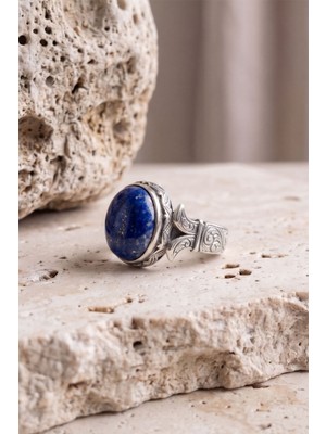 Takıdepo Katre Model Lapis Lazuli Taşlı Gümüş Erkek Yüzük