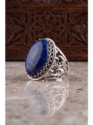 Takıdepo Ahenk Model Lapis Lazuli Taşlı El Işçiliği Gümüş Erkek Yüzük