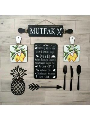 St. Morritz Dekoratif Mutfak Duvar Konsepti Limon Tablolu 9 Parça Duvar Dekorasyon Seti