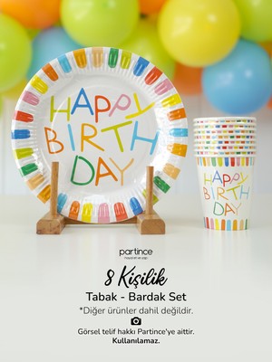 Partince 8 Kişilik Pastel Summer Happy Birthday Tema Tabak Bardak Set Kullan At Karton Tabak Bardak Parti Seti