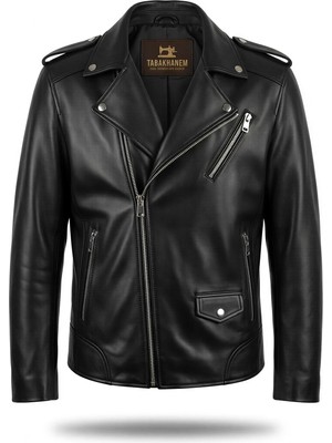 Tabakhanem Hugo %100 Hakiki Kuzu Derisi Erkek Slim Fit Biker Ceket