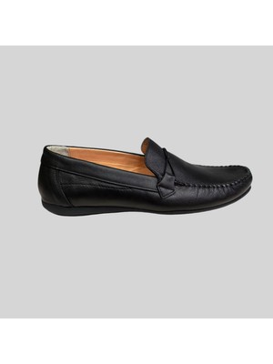 Beren Footwear 220 Erkek Hakiki Deri Lastik Aksesuarlı Loafer Ayakkabı Siyah